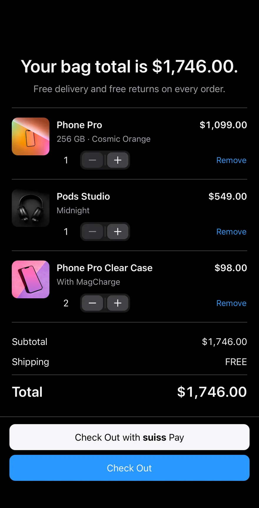 Bag Review on iOS in dark mode