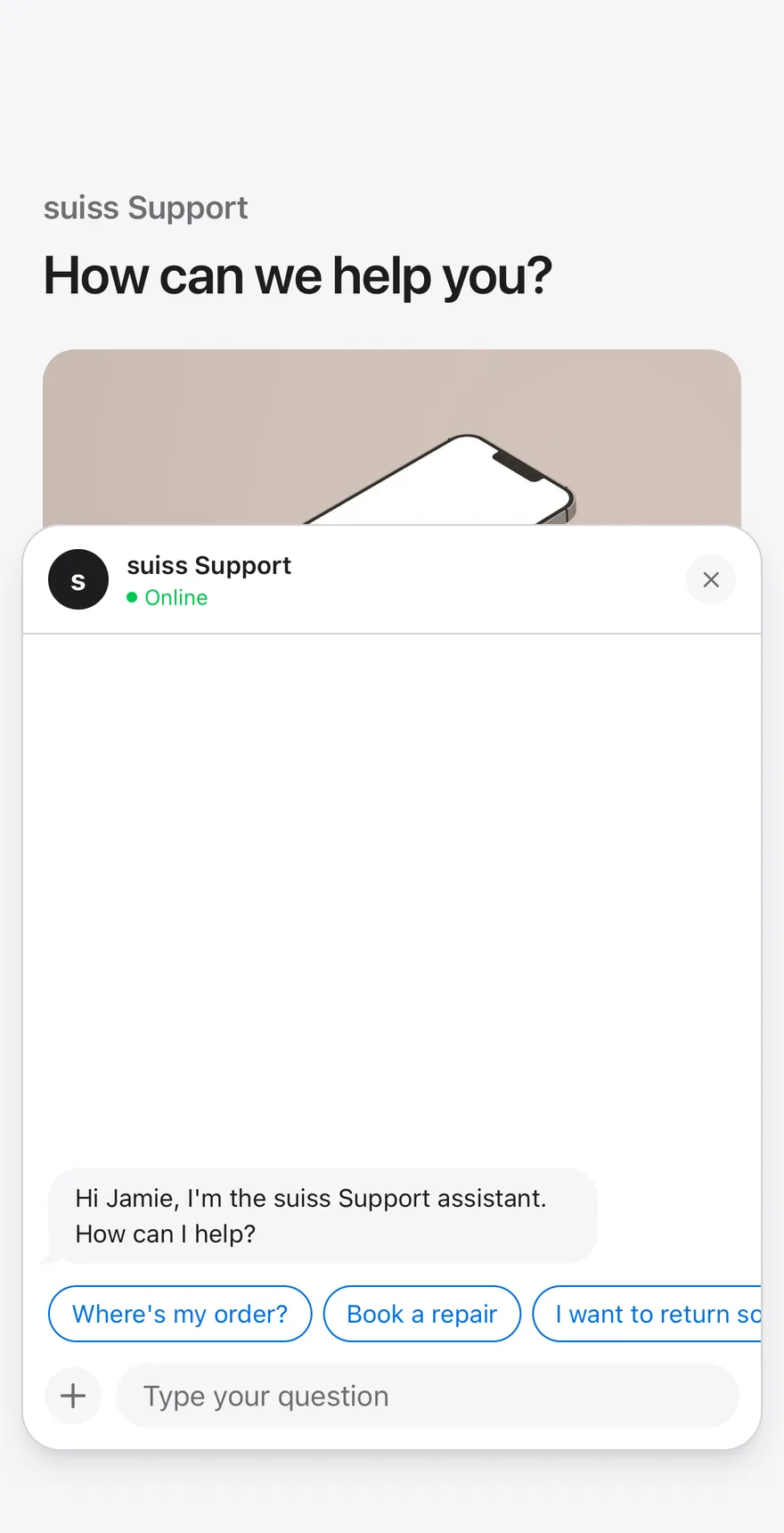 Chat Support on iOS in light mode