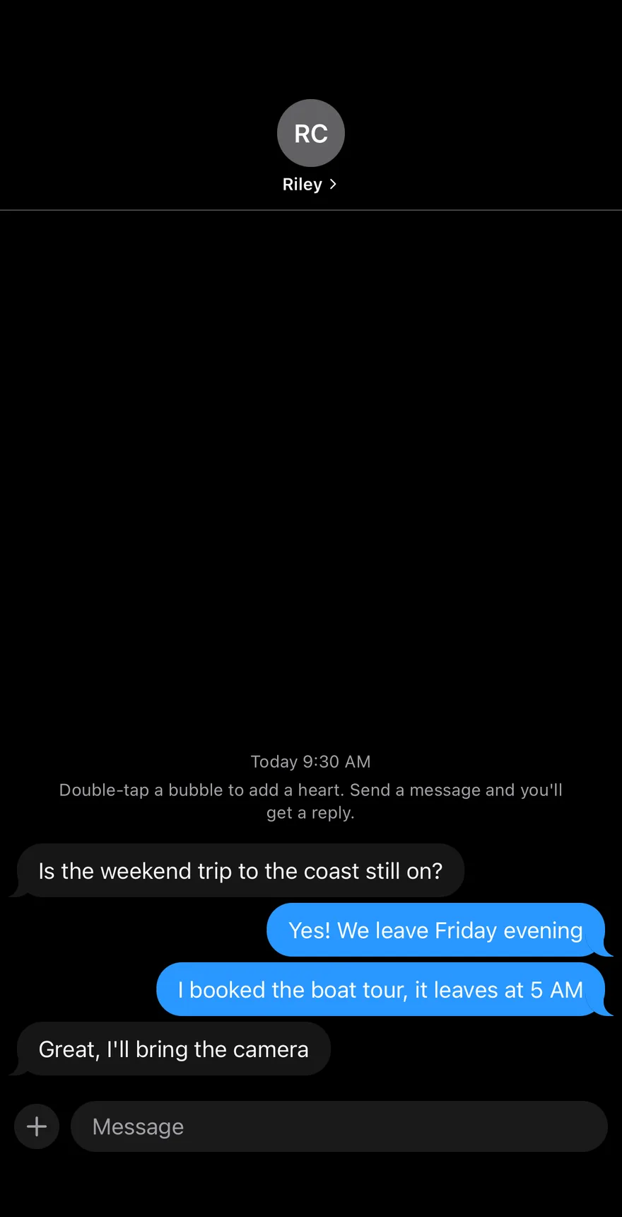 Chat Thread on iOS in dark mode