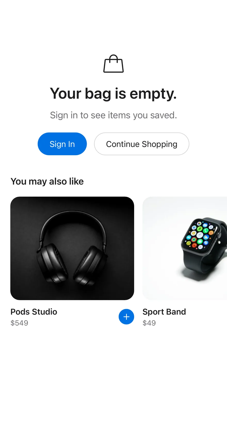 Empty Bag on iOS in light mode