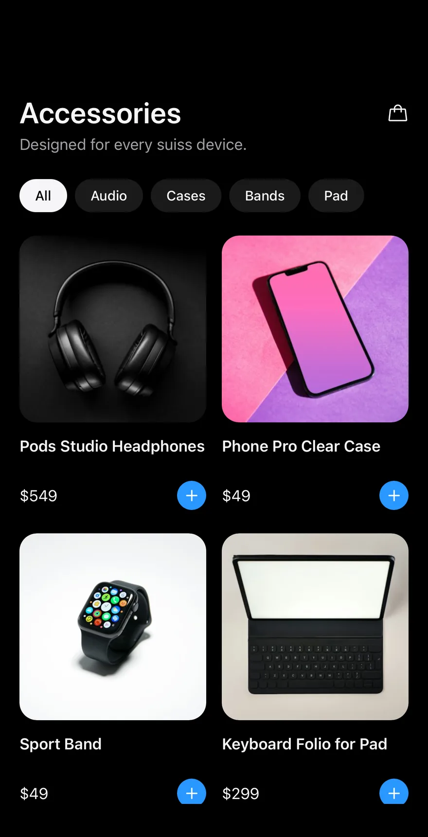 Grid Accessories on iOS in dark mode
