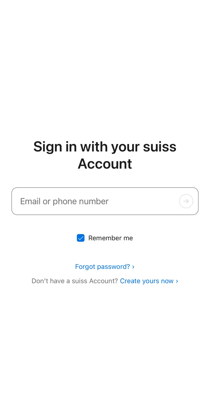 Login Account on iOS in light mode