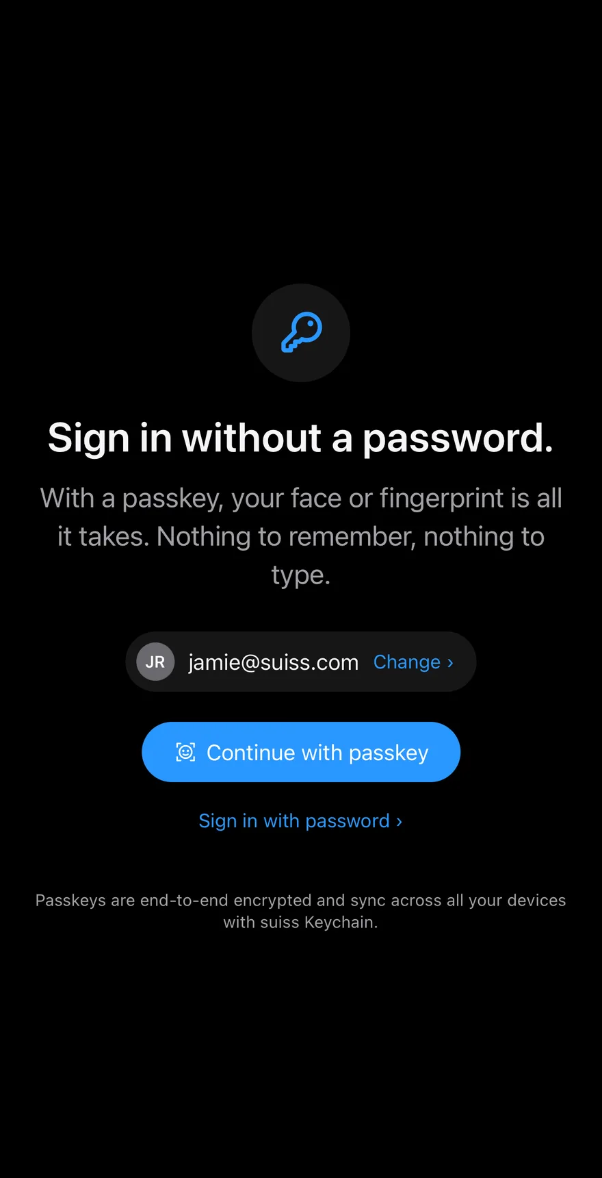 Login Passkey on iOS in dark mode