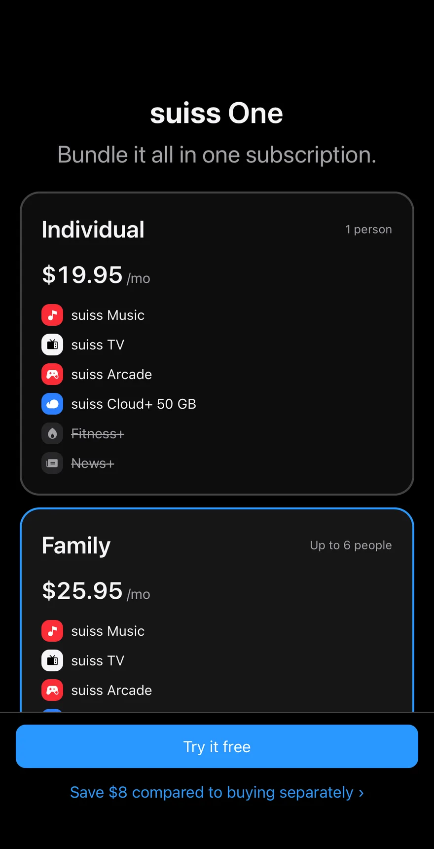 Price Bundle on iOS in dark mode