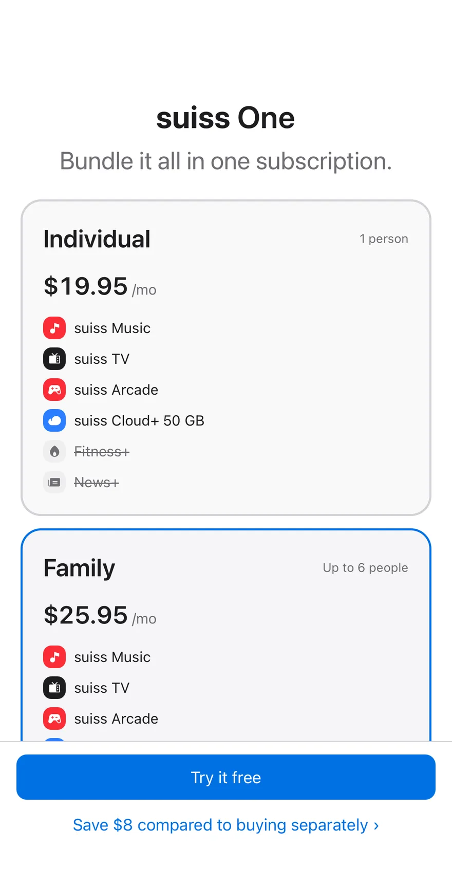 Price Bundle on iOS in light mode