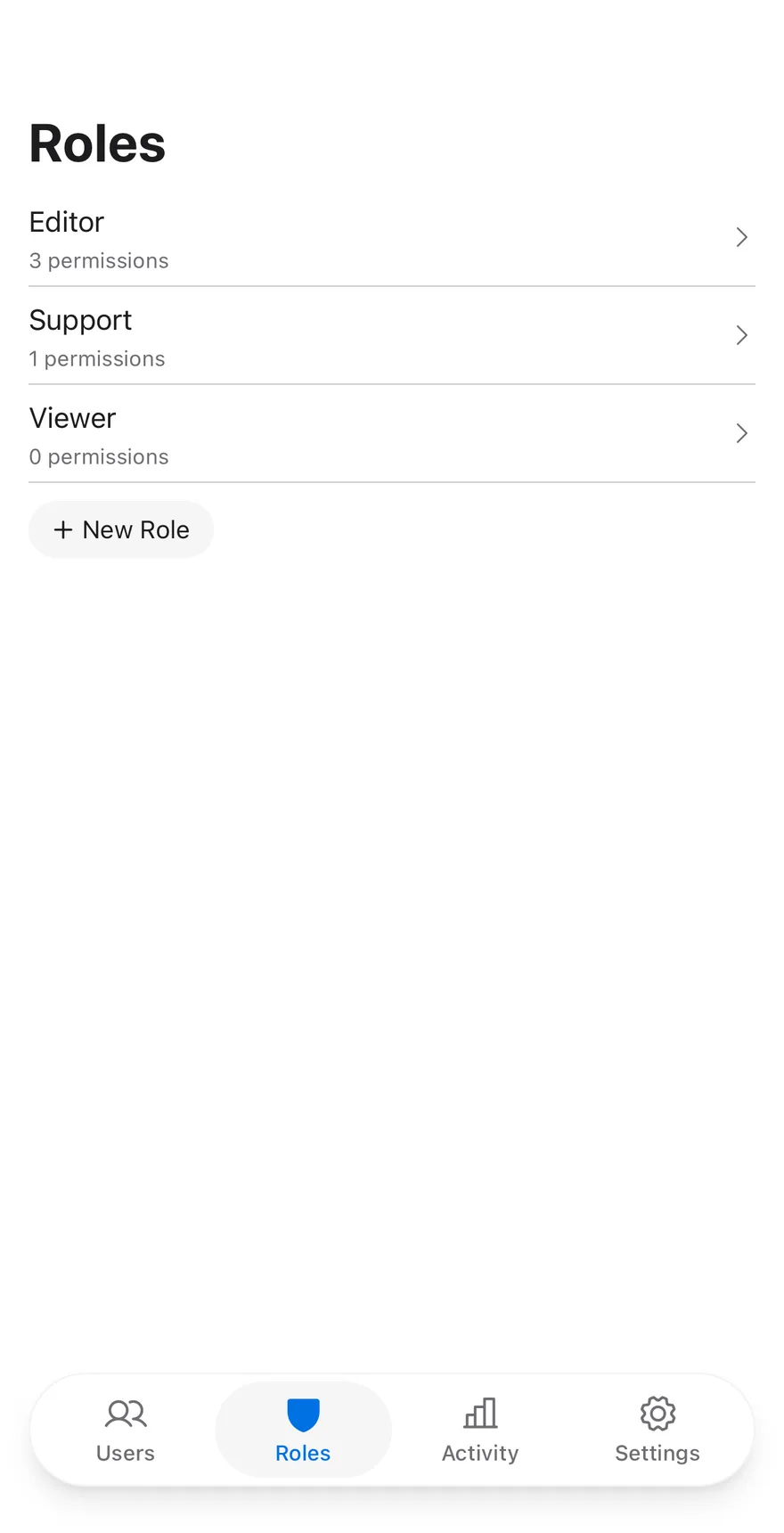 Roles Editor on iOS in light mode