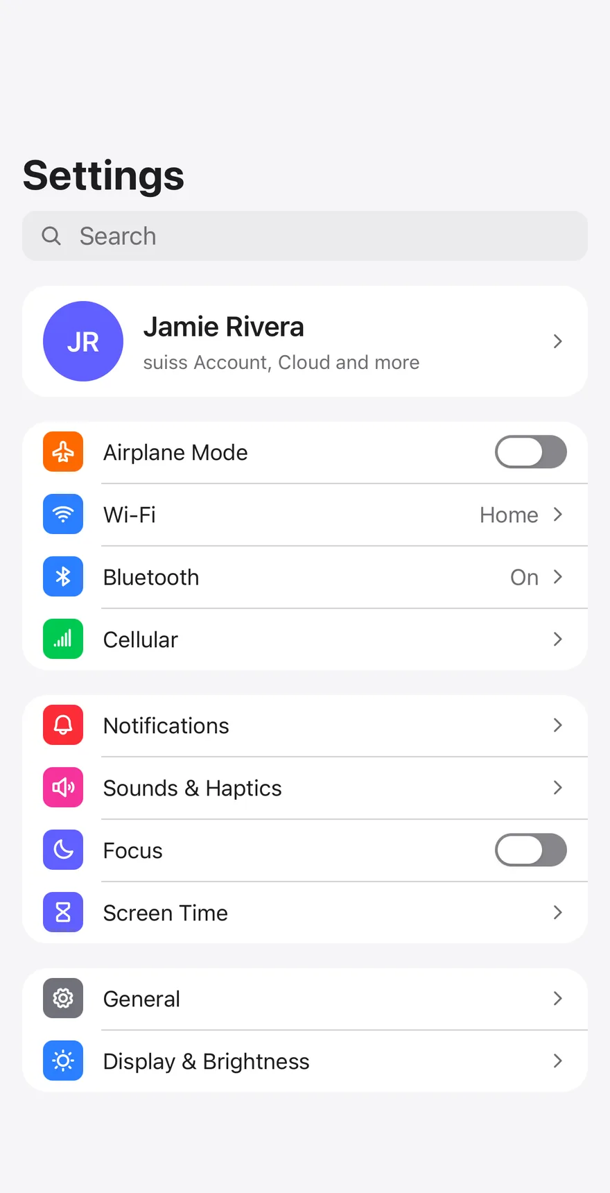 Settings Device on iOS in light mode