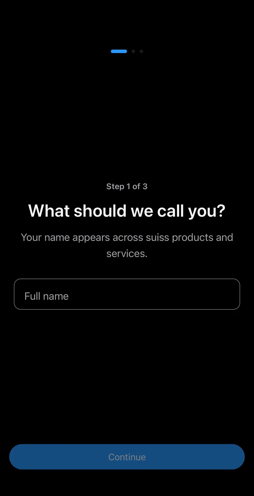 Signup Steps on iOS in dark mode