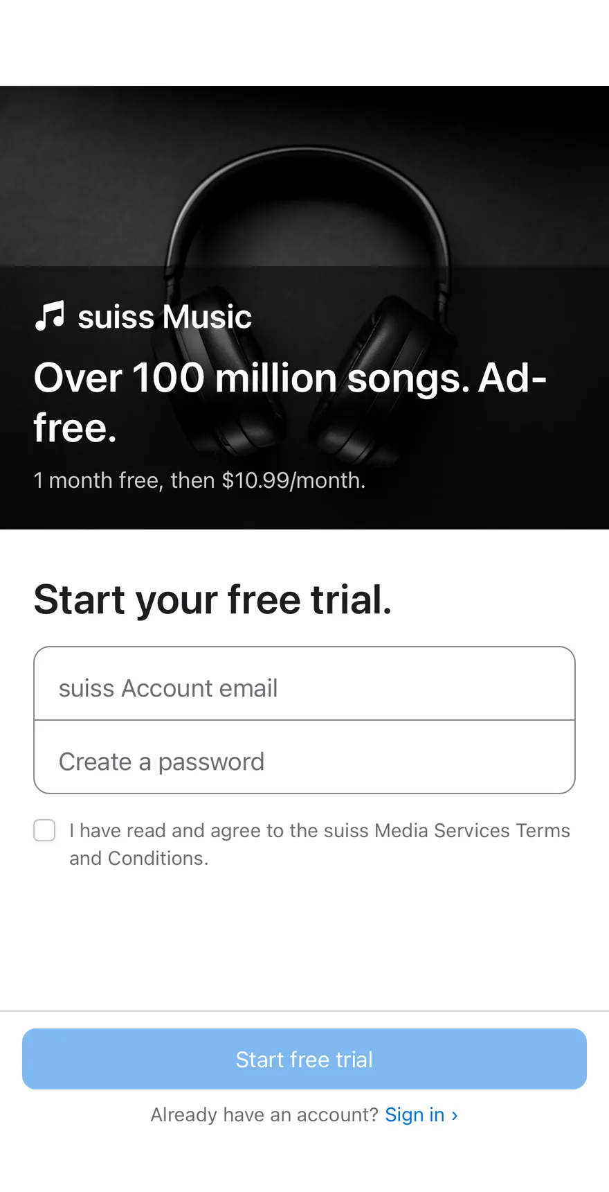 Signup Trial on iOS in light mode