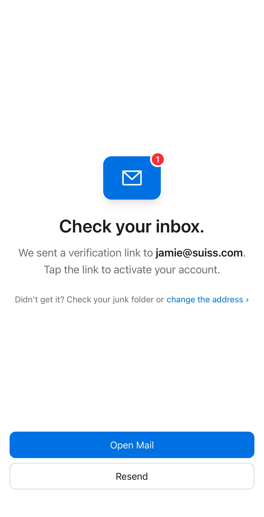 Verify Email on iOS in light mode