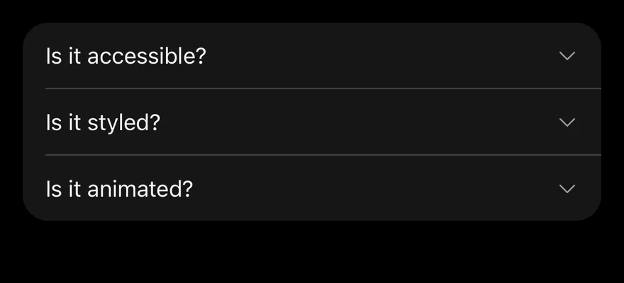Accordion (filled) on iOS in dark mode