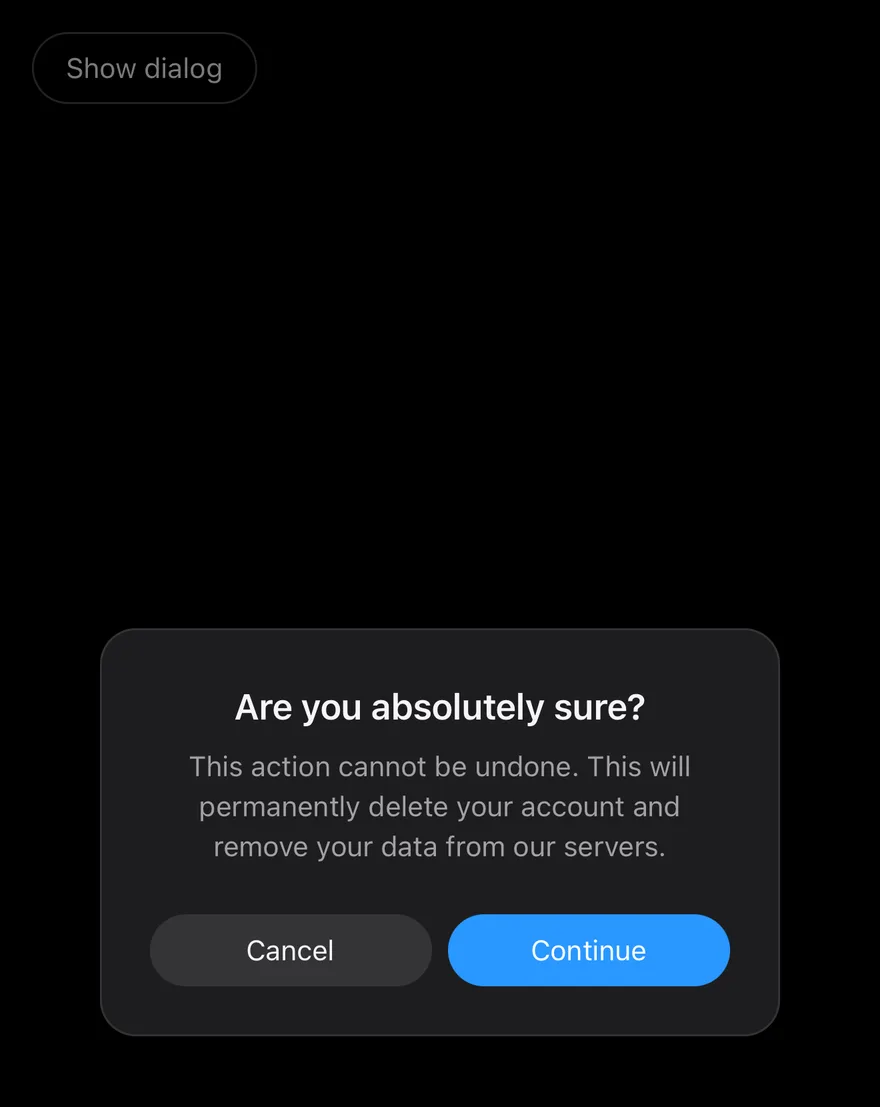 Alert Dialog (open by default) on iOS in dark mode