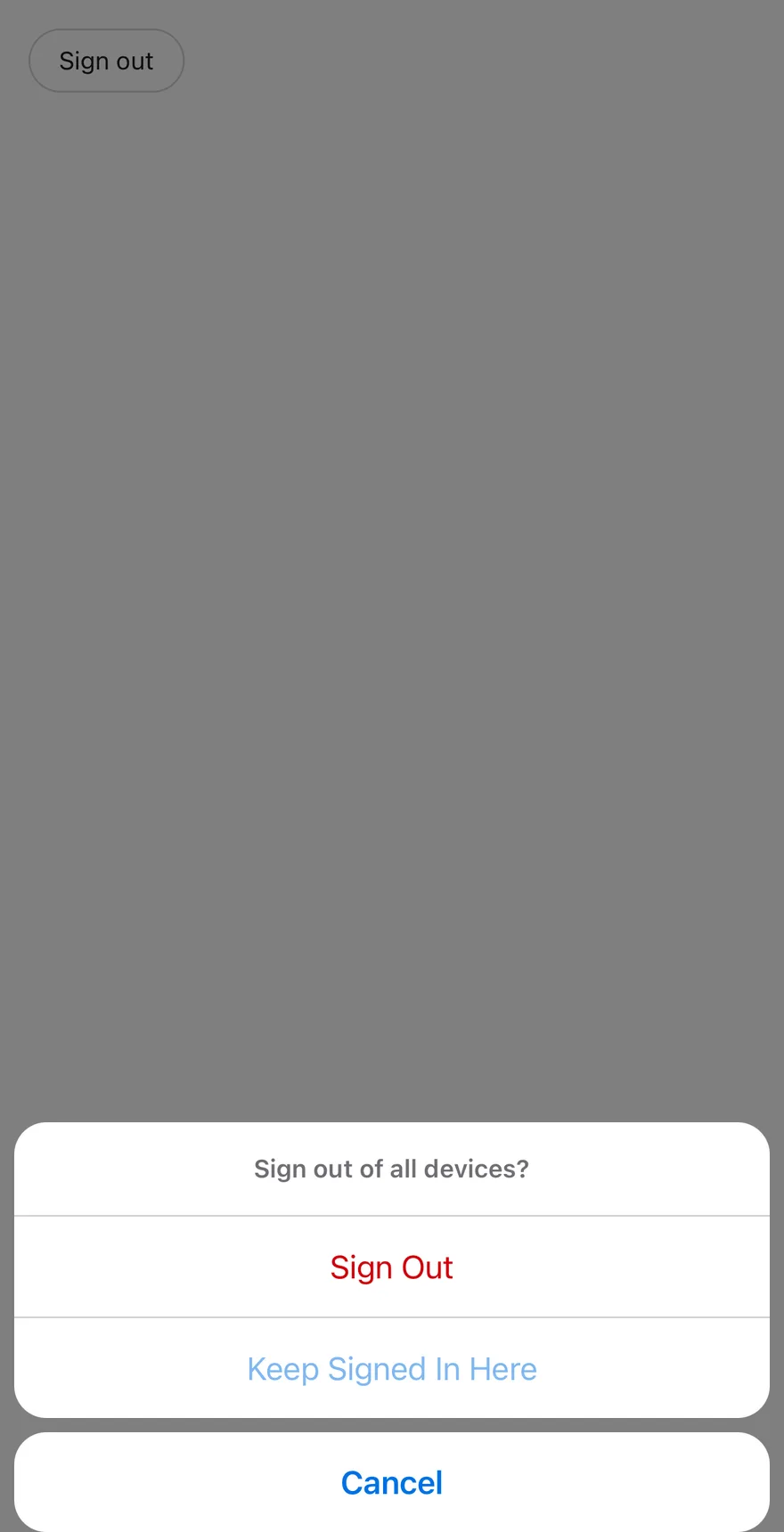 Alert Sheet (not dismissible) on iOS in light mode