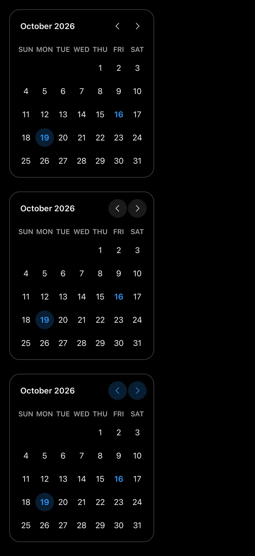 Calendar (button variants) on iOS in dark mode