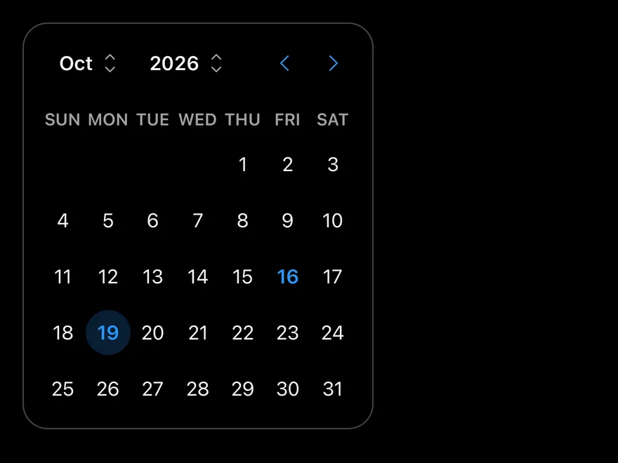 Calendar (dropdown caption) on iOS in dark mode