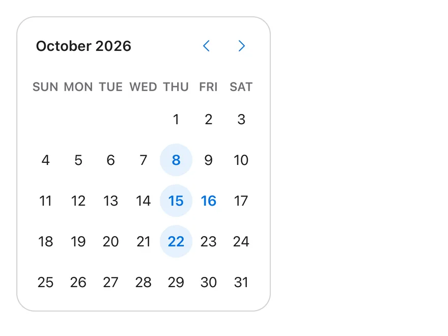 Calendar (multiple) on iOS in light mode