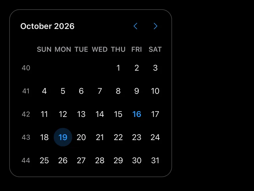 Calendar (week numbers) on iOS in dark mode