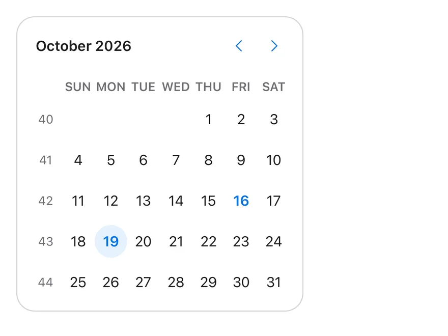 Calendar (week numbers) on iOS in light mode