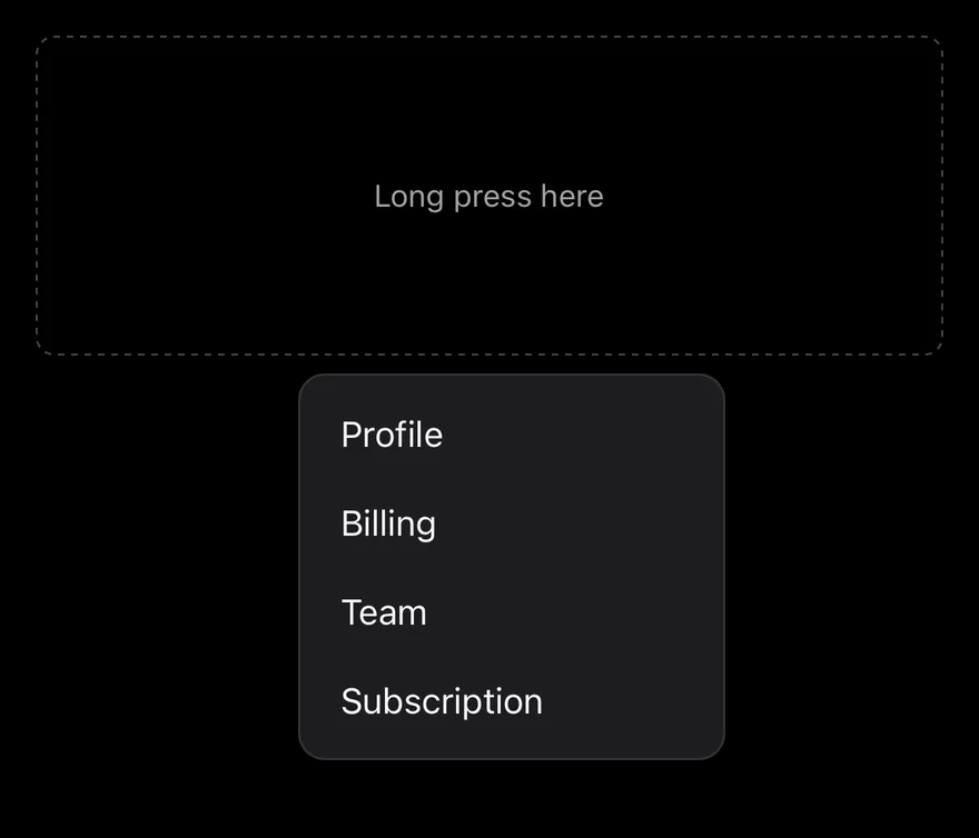 Context Menu (simple) on iOS in dark mode