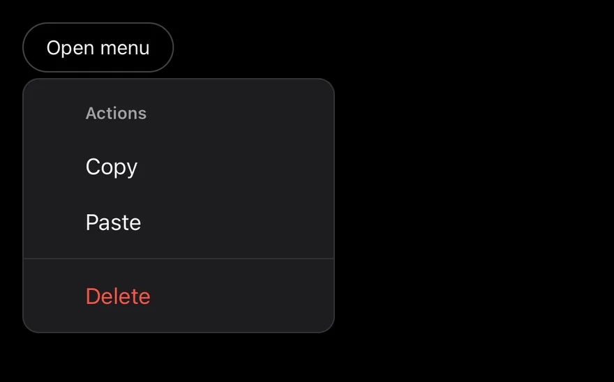 Dropdown Menu (inset) on iOS in dark mode