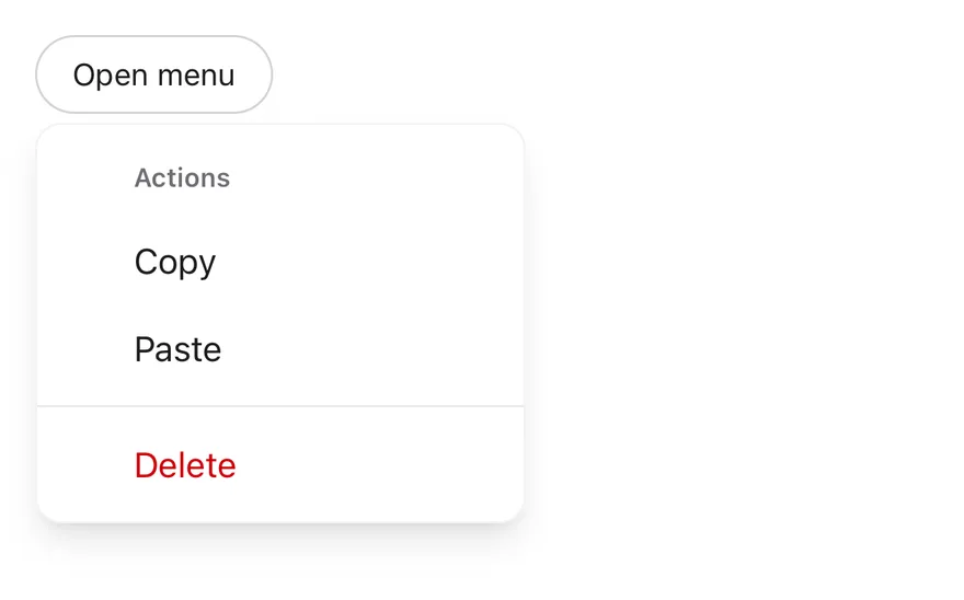 Dropdown Menu (inset) on iOS in light mode