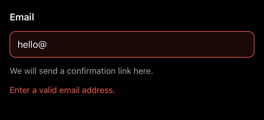 Field (invalid) on iOS in dark mode