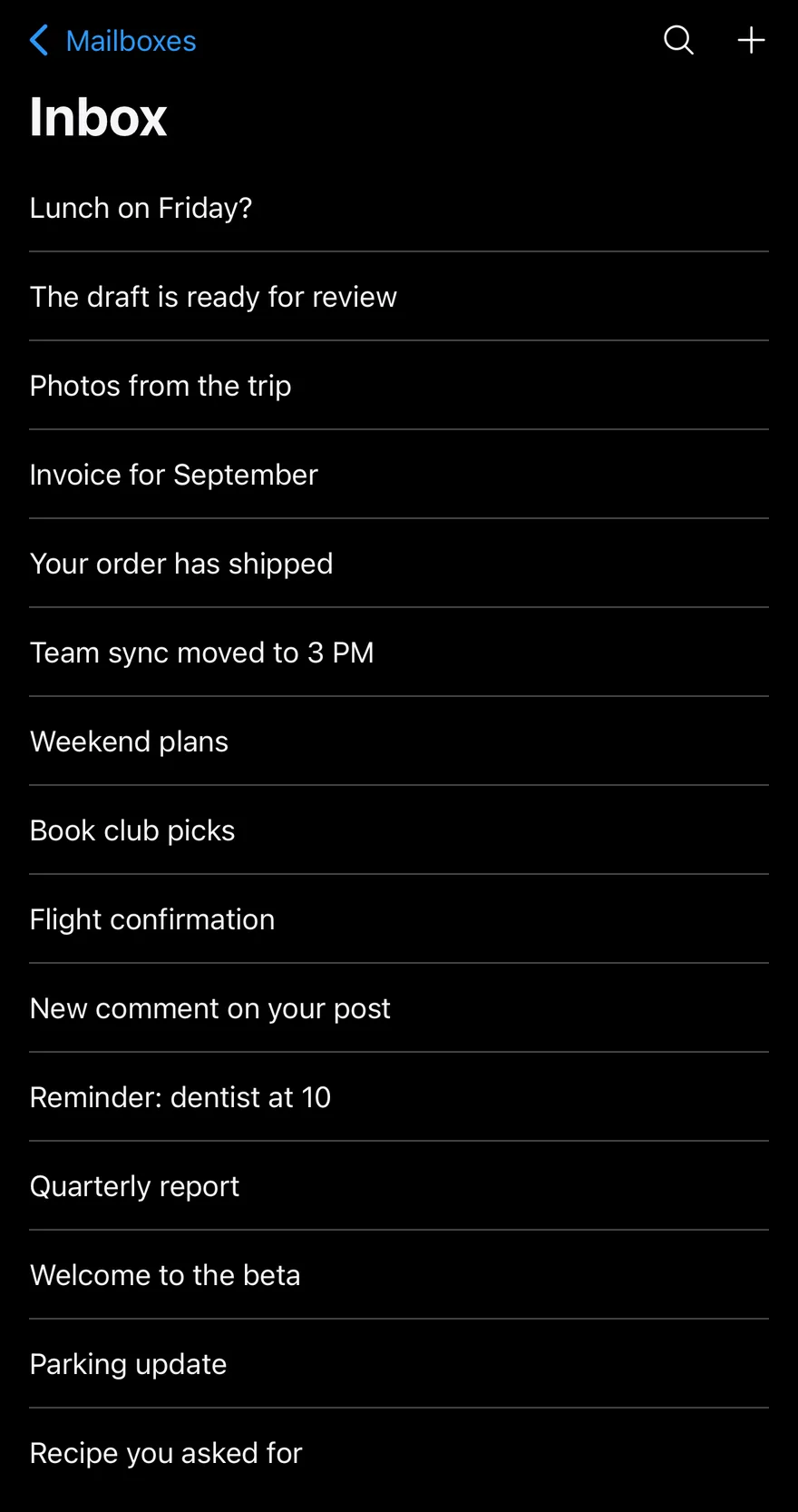 Header (large title) on iOS in dark mode