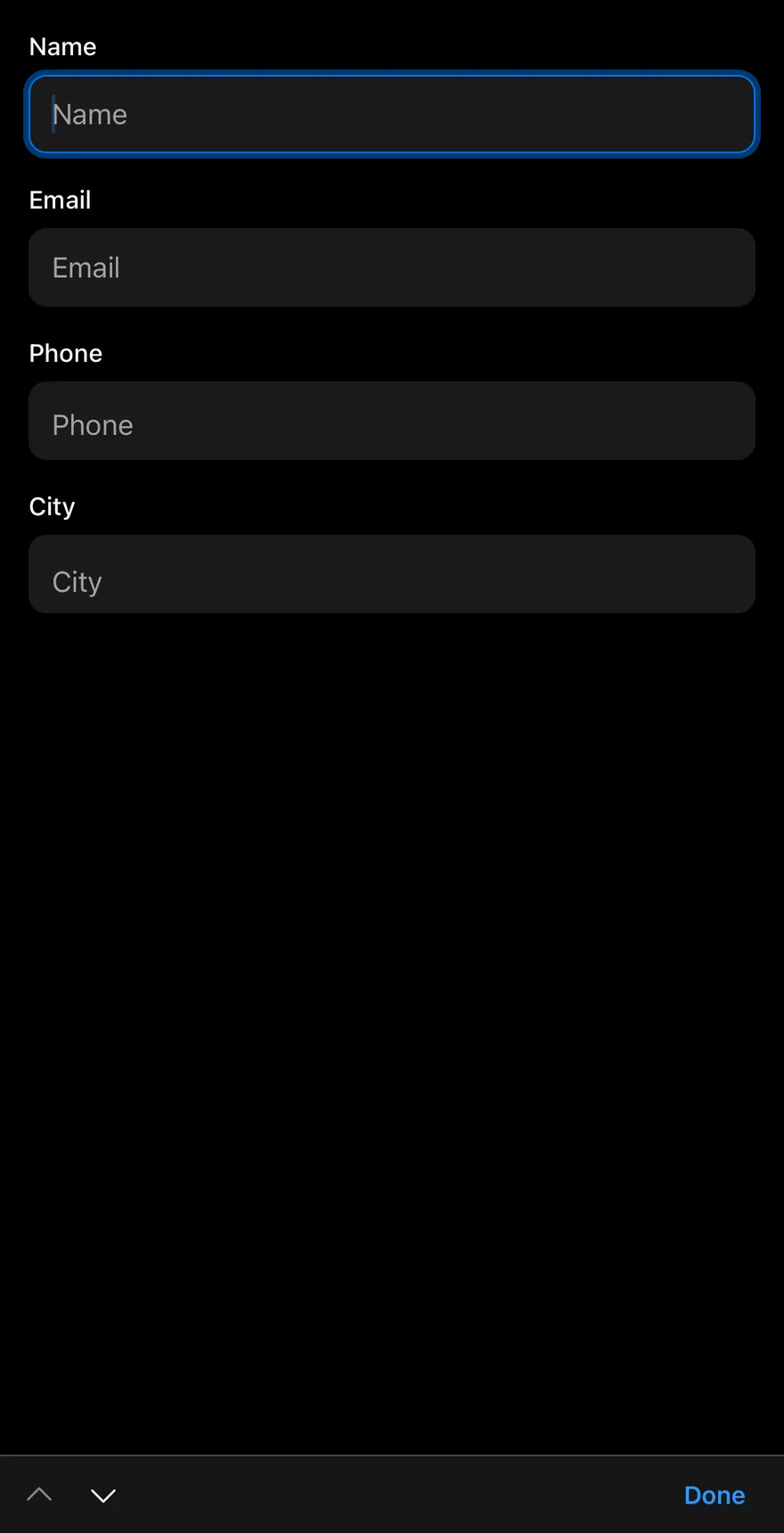 Input Accessory Bar (focused) on iOS in dark mode