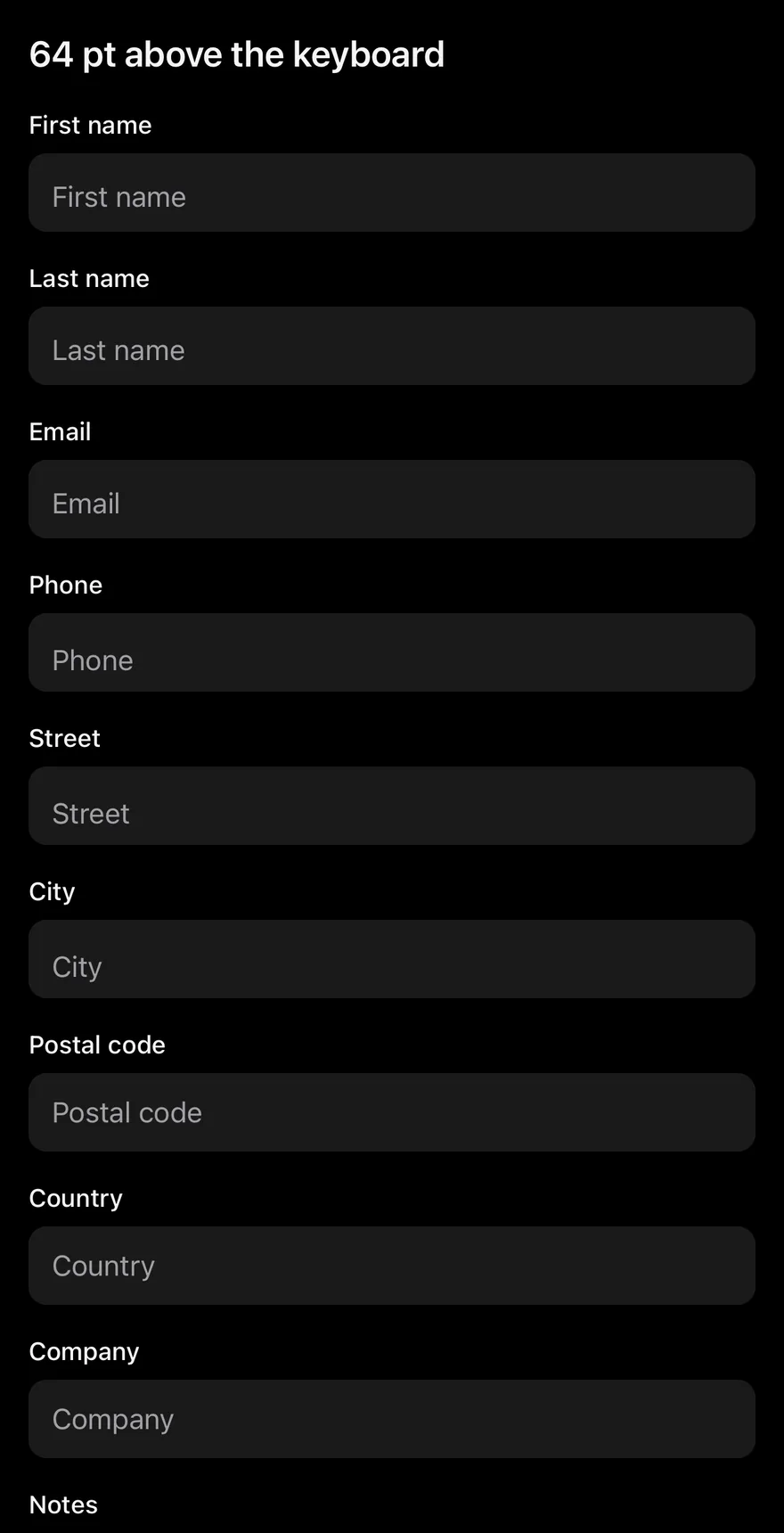 Keyboard Scroll View (larger bottom offset) on iOS in dark mode