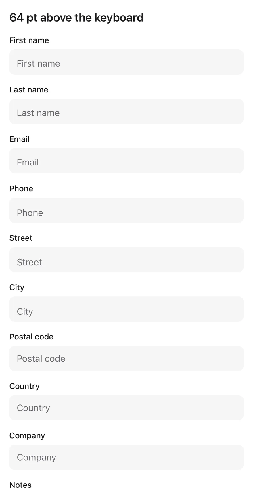 Keyboard Scroll View (larger bottom offset) on iOS in light mode