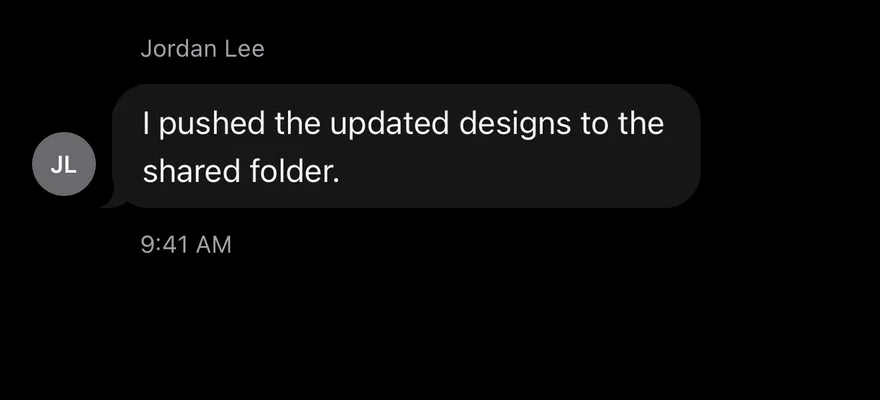 Message (with header and footer) on iOS in dark mode