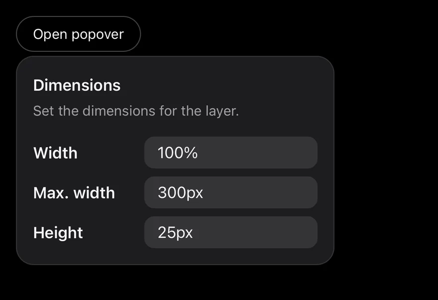 Popover (open by default) on iOS in dark mode