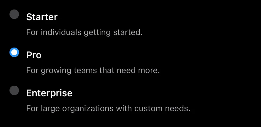 Radio Group (with descriptions) on iOS in dark mode