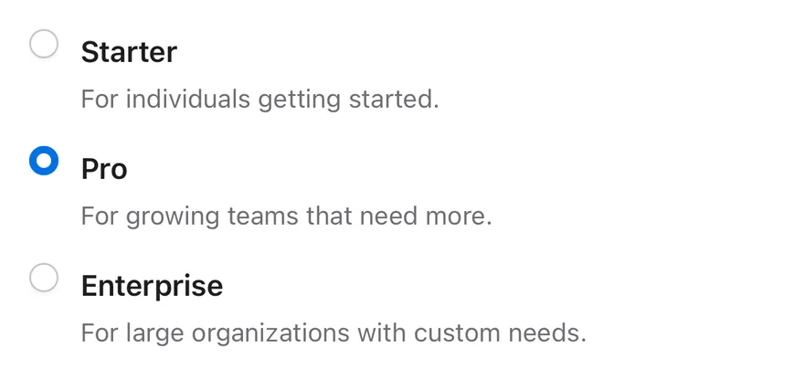 Radio Group (with descriptions) on iOS in light mode