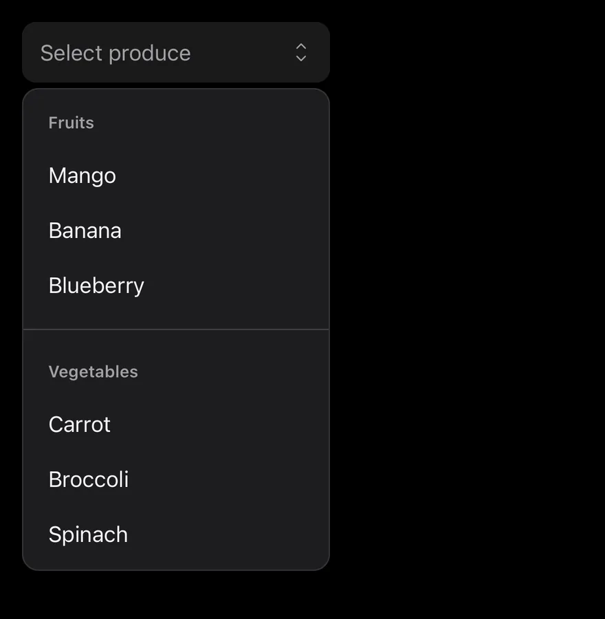 Select (grouped) on iOS in dark mode