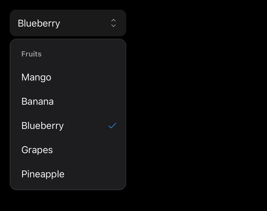 Select (open by default) on iOS in dark mode