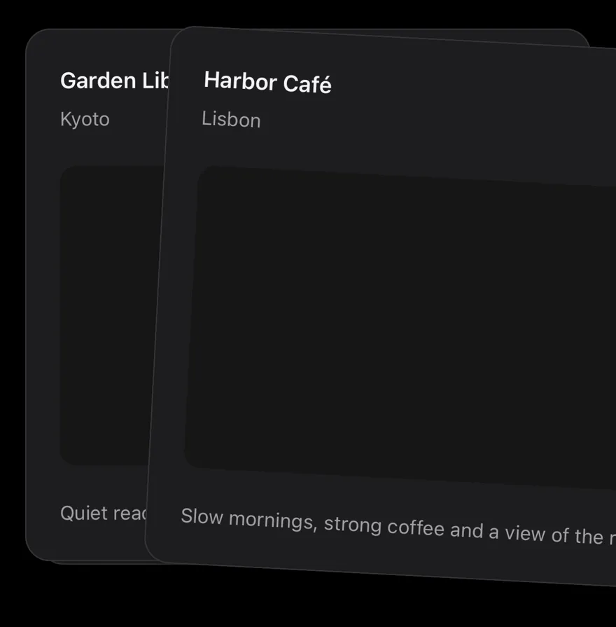 Card Stack (mid swipe) on iOS in dark mode