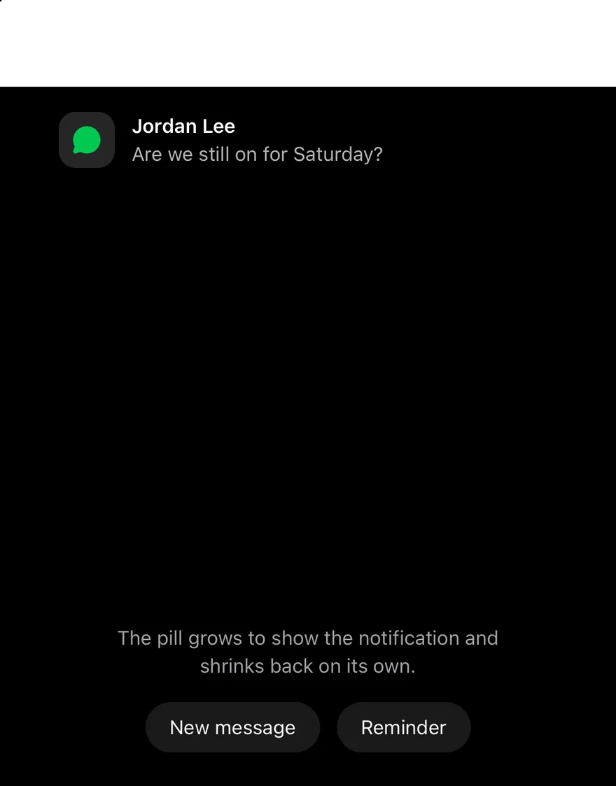 Island (notice) on iOS in dark mode