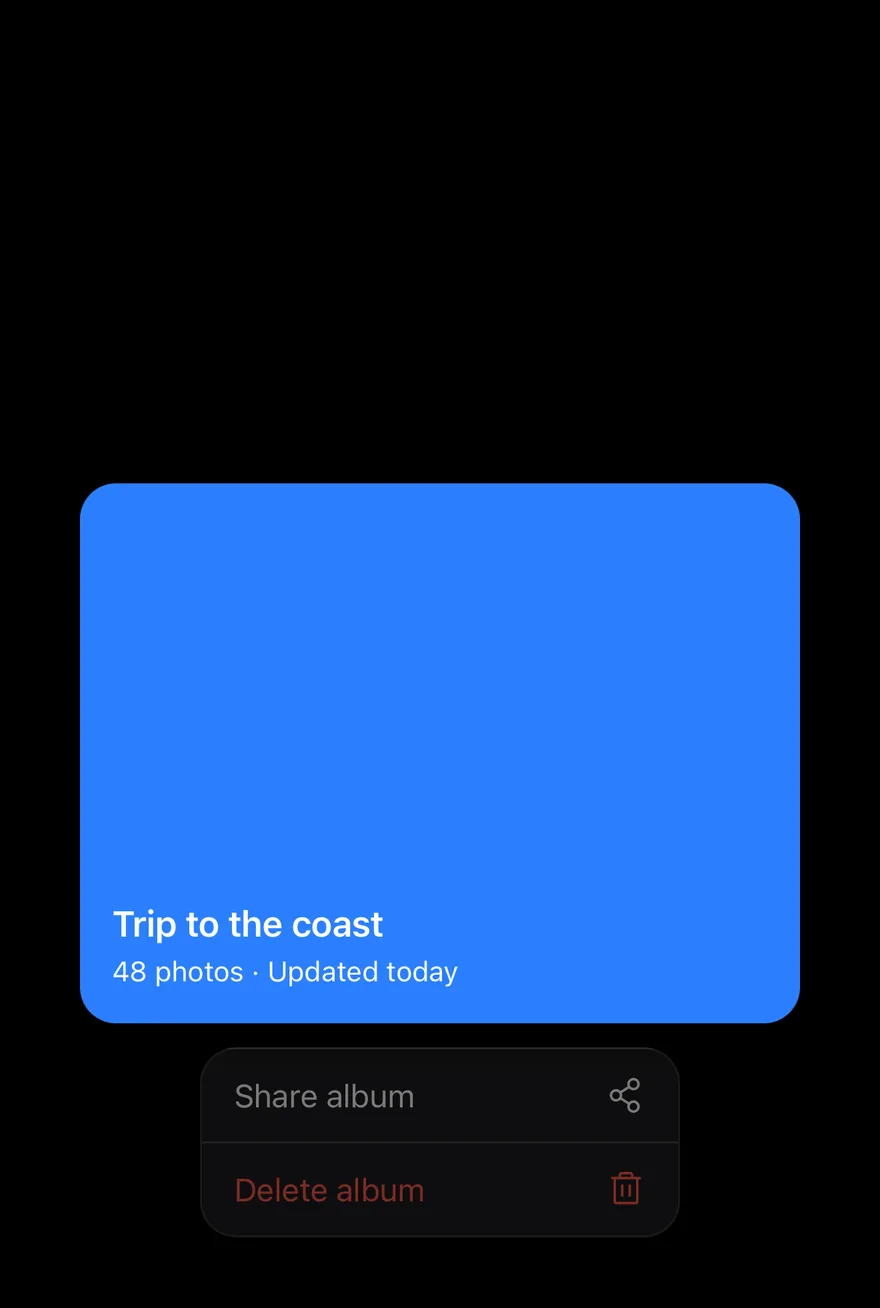 Preview Menu (custom preview open) on iOS in dark mode