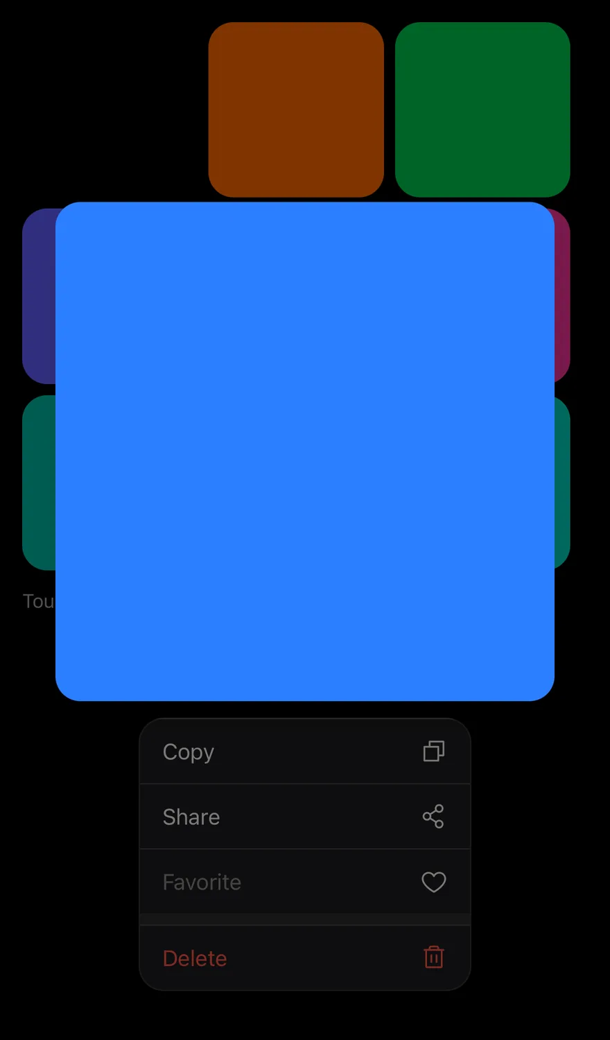 Preview Menu (disabled item) on iOS in dark mode