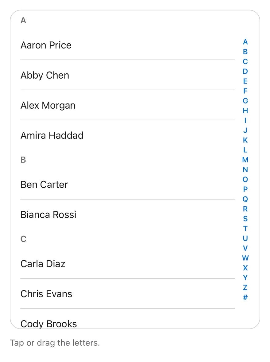 Section Index on iOS in light mode