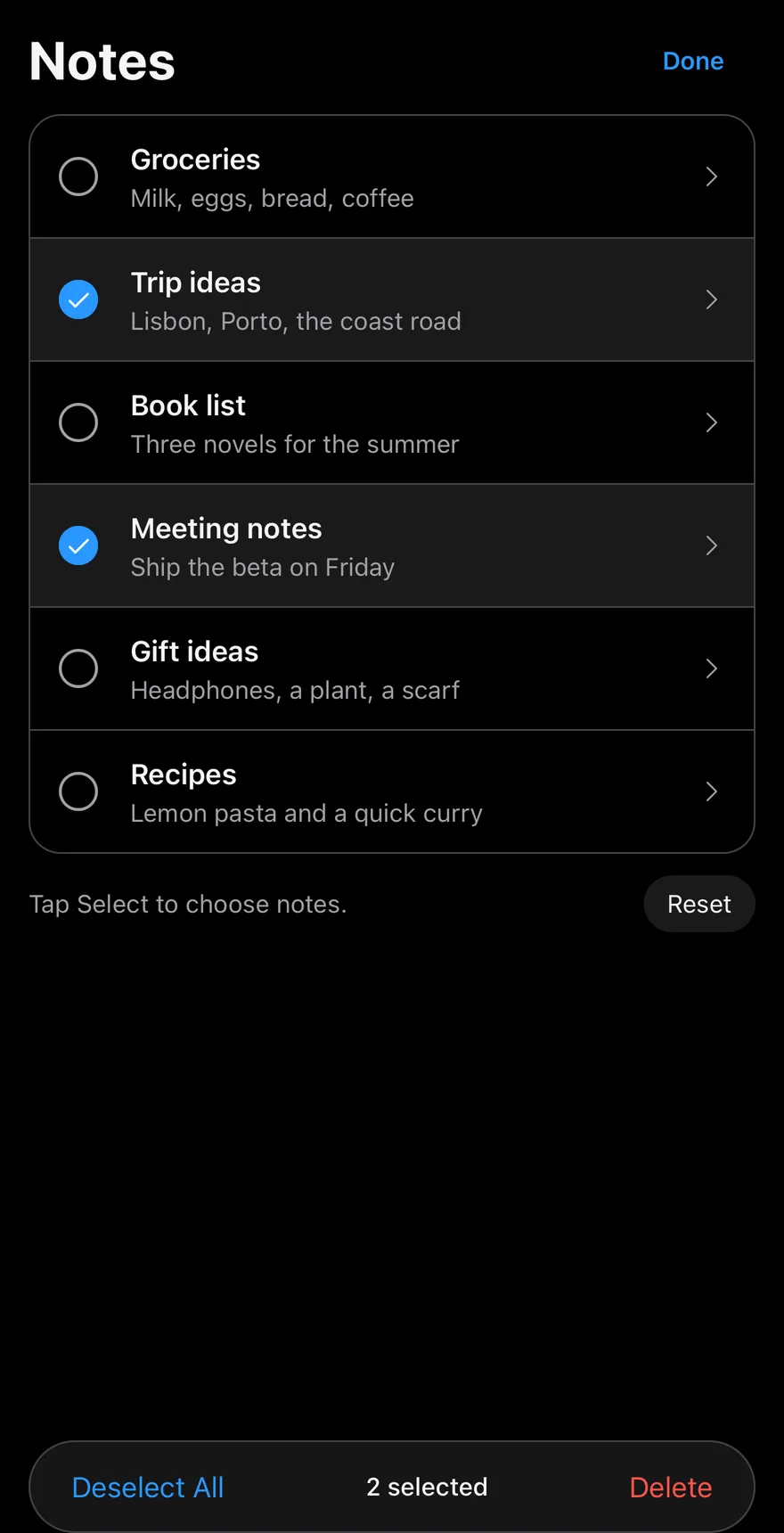 Selection List (editing) on iOS in dark mode