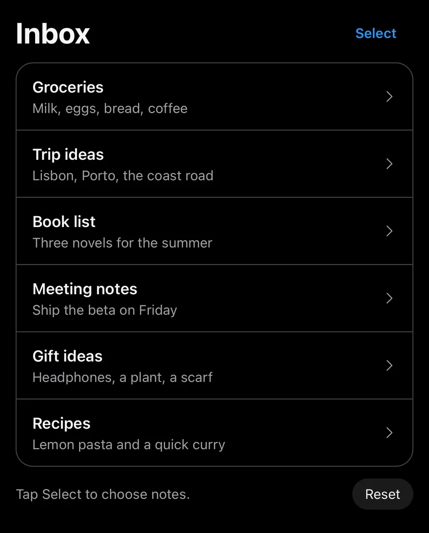 Selection List (icon actions) on iOS in dark mode