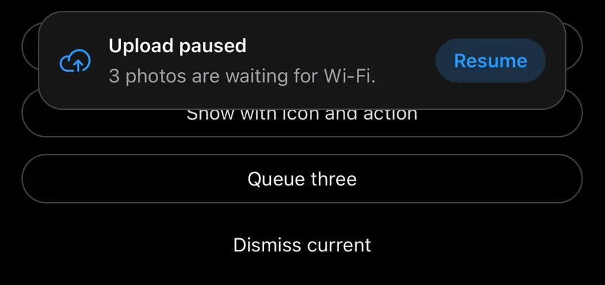 Top Banner (with action) on iOS in dark mode