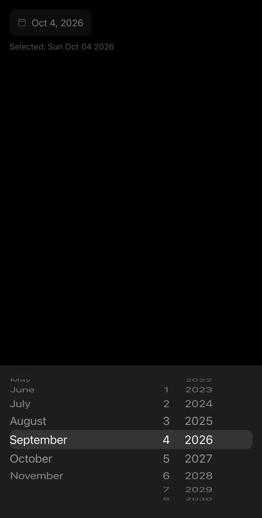 Date Picker (controlled) on iOS in dark mode