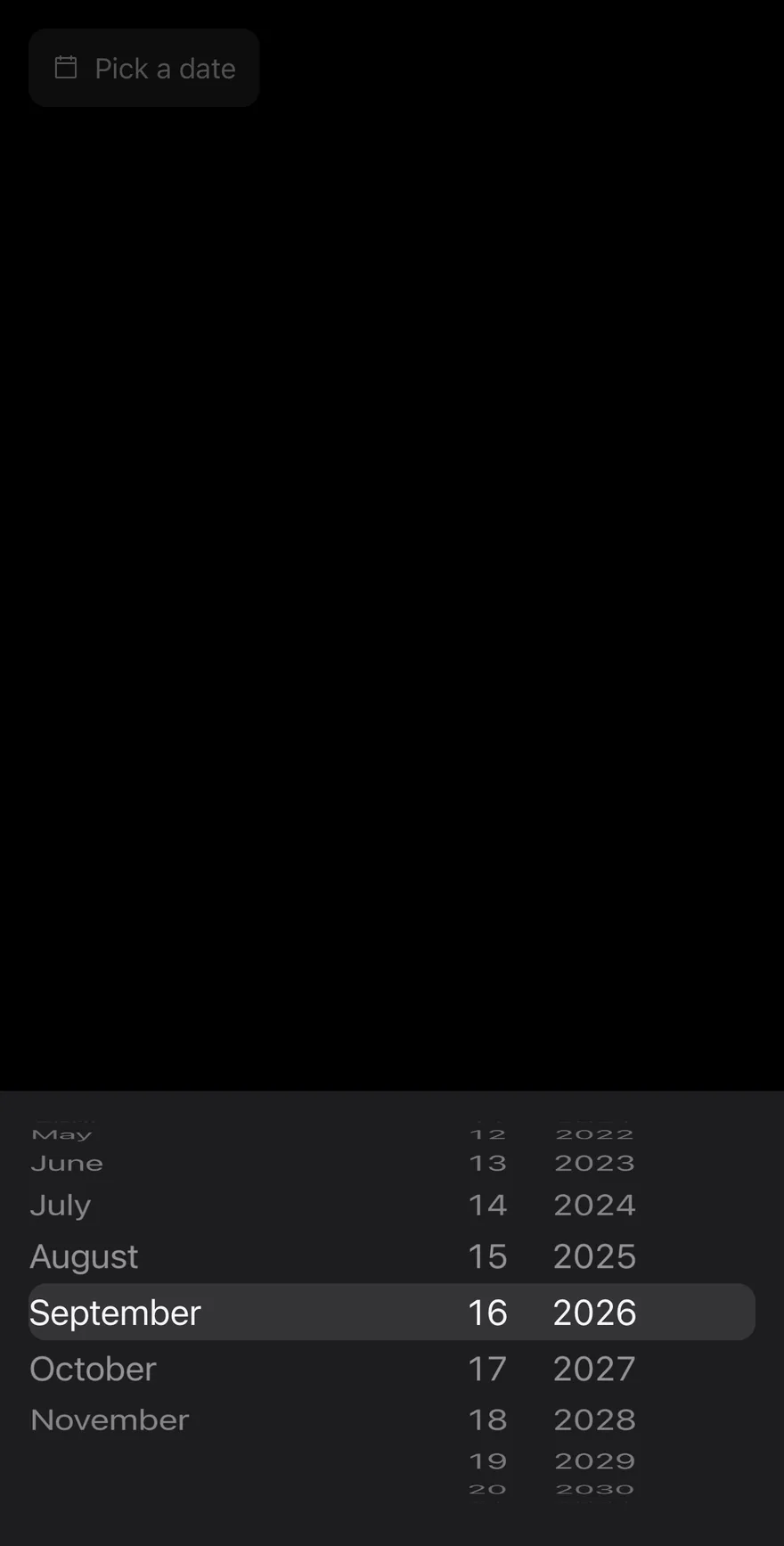 Date Picker on iOS in dark mode