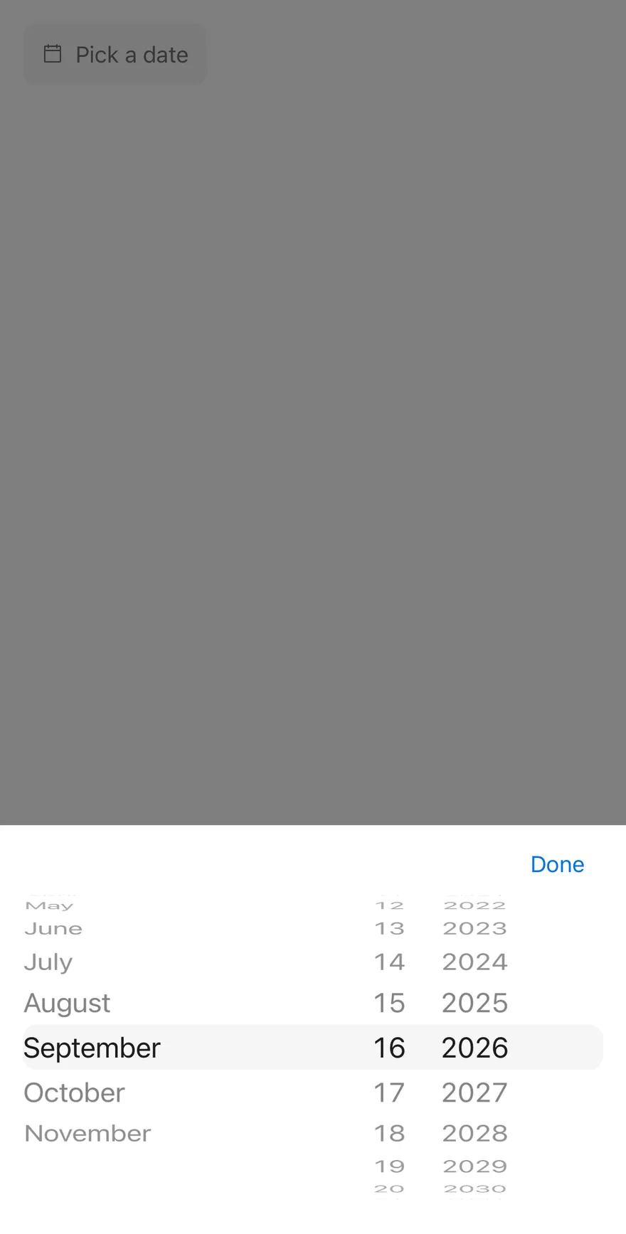 Date Picker (with close label) on iOS in light mode