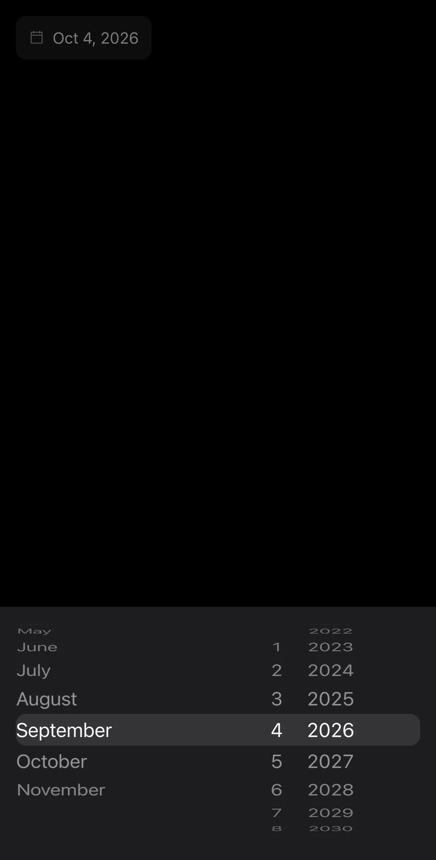 Date Picker (with value) on iOS in dark mode