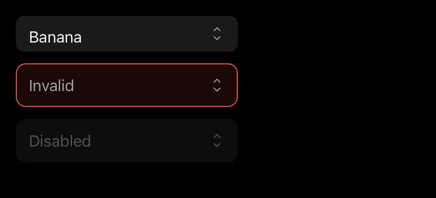 Picker (states) on iOS in dark mode