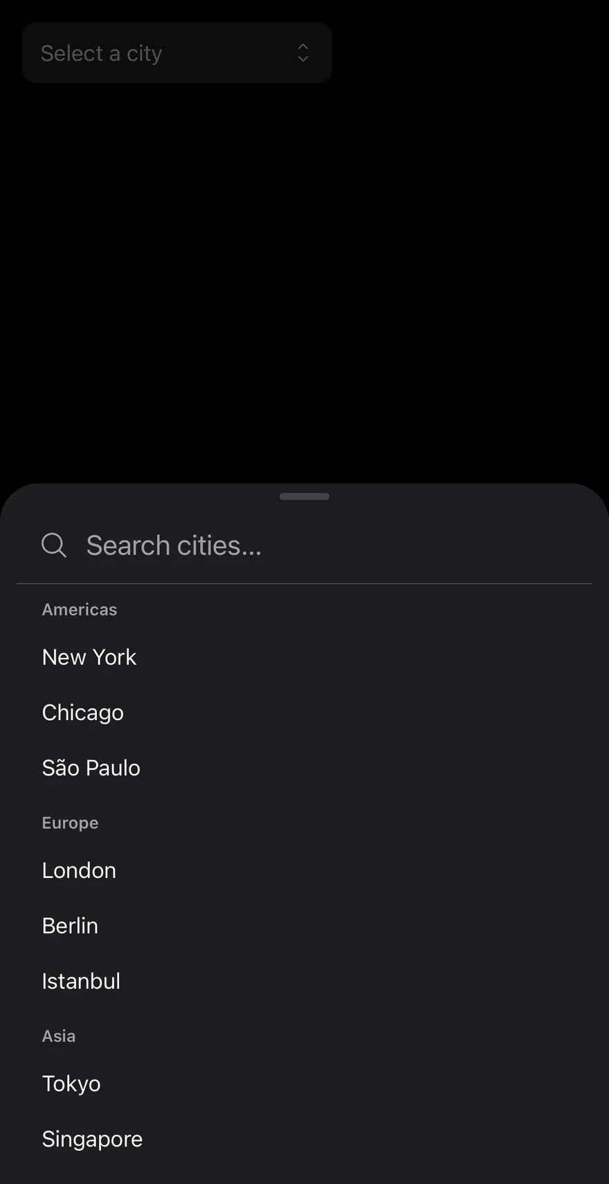 Search Picker (grouped) on iOS in dark mode